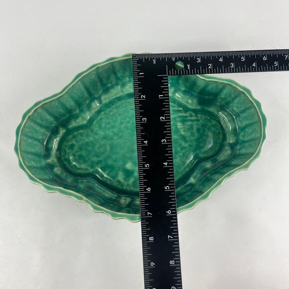 McCoy Pottery Oval Planter Green Bamboo Leaf USA Vintage Mid Century Signed 12” - Picture 6 of 13